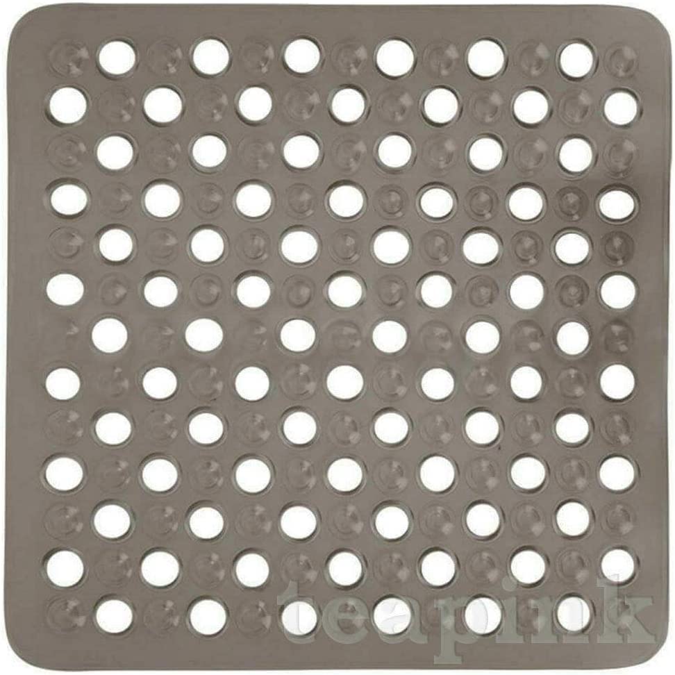 BATH SHOWER MAT NON SLIP PVC BATHROOM RUBBER MATS ANTI SLIP SUCTION 43 x 43 cm (Grey)