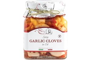 Giusto Sapore Antipasto, Spicy Garlic Cloves in Oil - Non GMO Italian Premium Gourmet Brand - Imported from Italy and Family Owned - 10.23oz