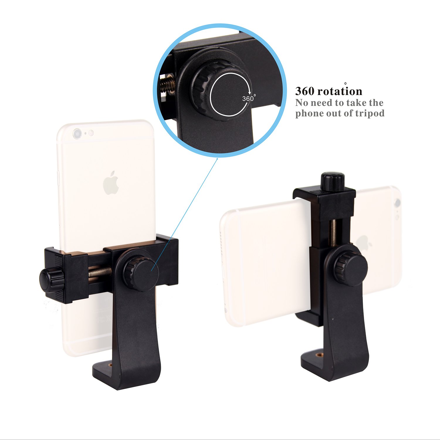 POLAM-FOTO Universal Cell Phone Tripod Adapter Adjustable Phone Holder Mount, Tripod Mount, Fits iPhone Samsung and All Phones, Rotates Vertical and Horizontal, Compatible with all tripods