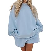 Qmlyev Women 2 Piece Outfits Sweat Shorts Sets Oversized Casual Lounge Matching Set Sweatsuit Tracksuit 2026 Fall Clothes