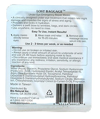 BioRepublic Lost Baggage Biocellulose Under Eye Emergency Repair Mask Pack of 6
