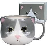 ToCooTo Cat Mug 14 oz Cute Ceramic 3D Porcelain Tea Cup for Women, Kawaii Gifts for Cat Lovers, Christmas, Housewarming, Holiday, Birthday Gifts for Women, Mom, Kids, Men and Friends