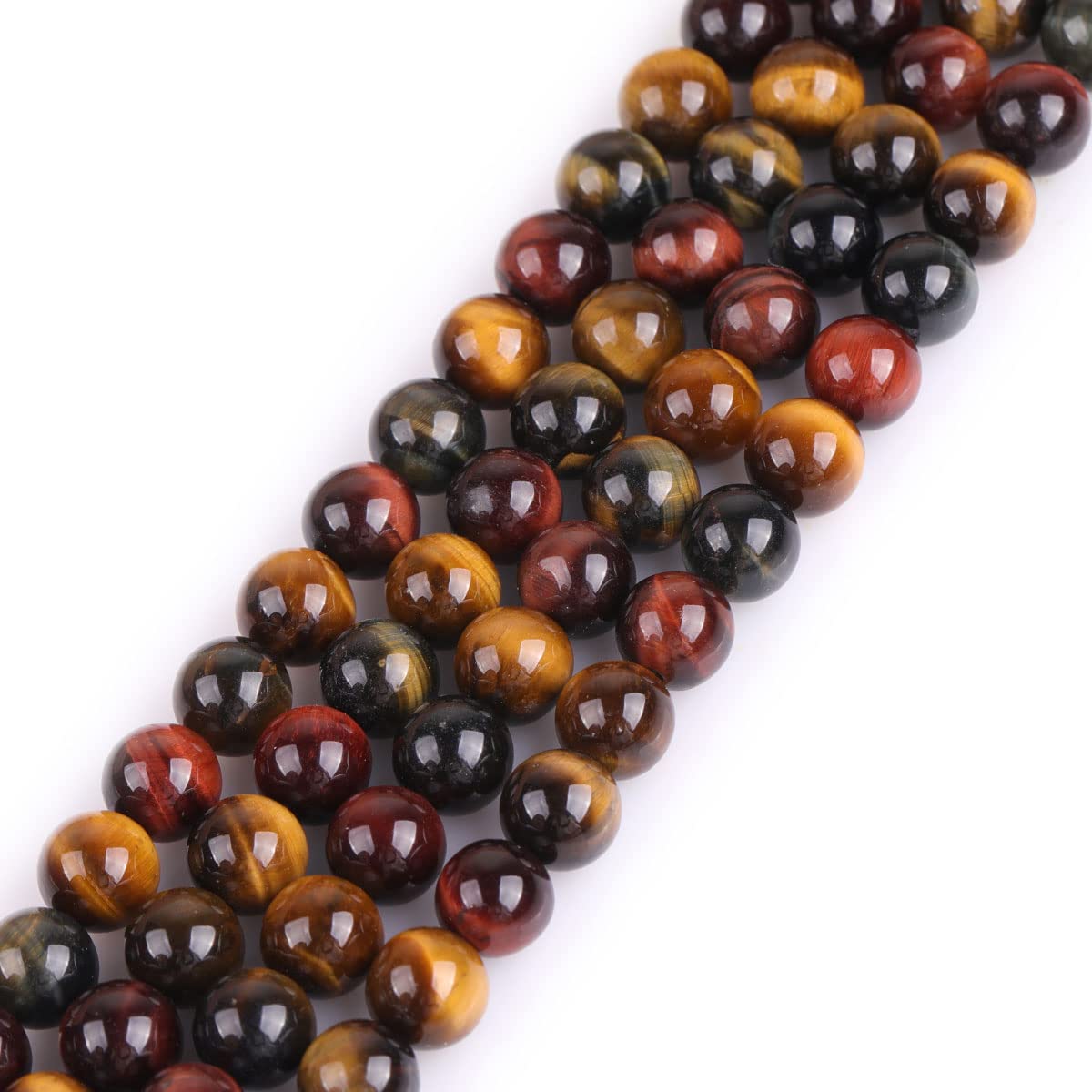 GEM-Inside 8mm Mixed Tiger Eye Round Gemstone Semi Precious Loose Beads for Jewellery Making 15"