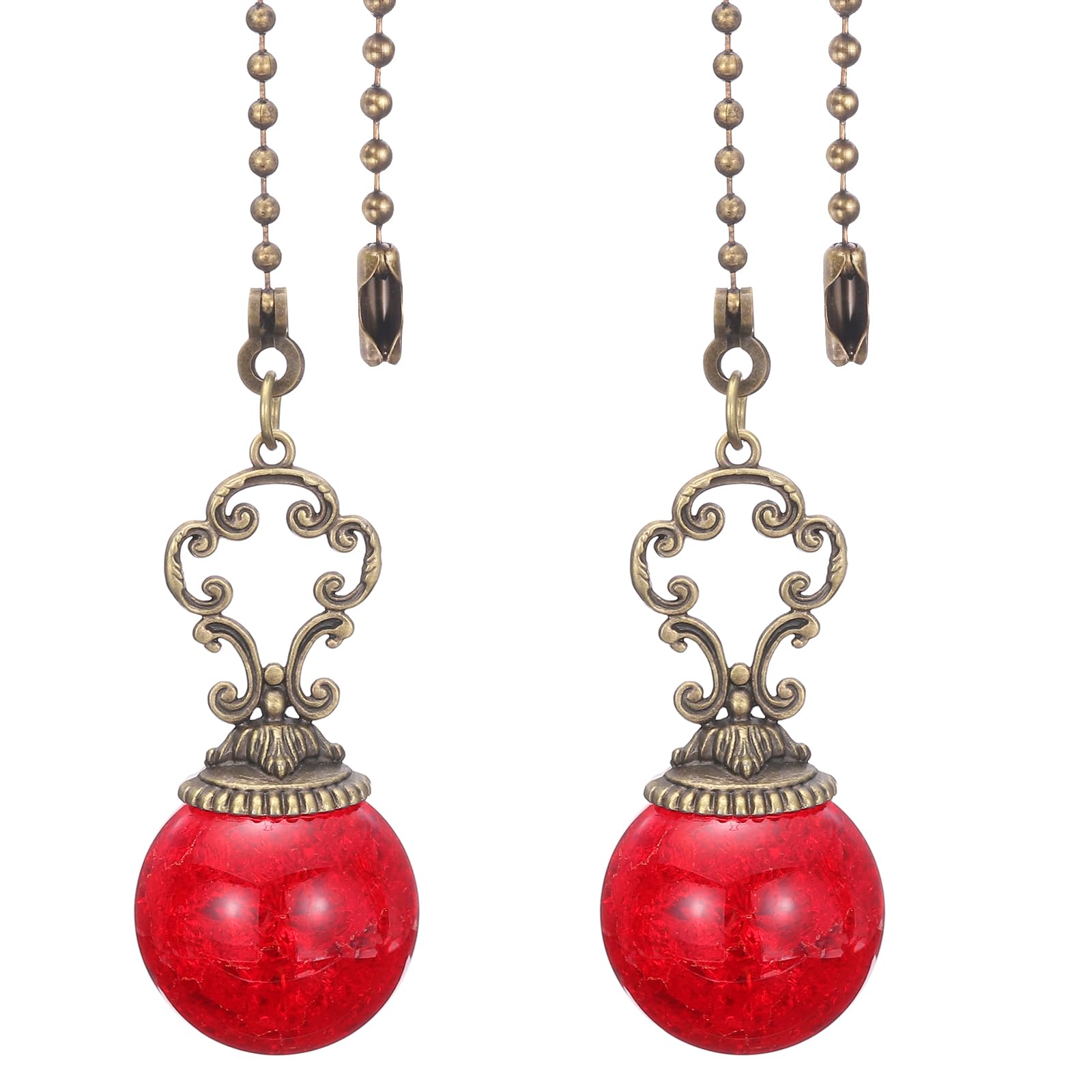 PATIKIL Ceiling Fan Pull Chain, 2 Pack 12" Decorative Ball Pendant Chain Extender Charm Extension Pull String for Ceiling Fans Light Lamp, Red