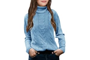 FEKERMIA Girls Turtleneck Sweaters Pullover Kids Toddlers Cable Knit Long Sleeve Jumper Tops