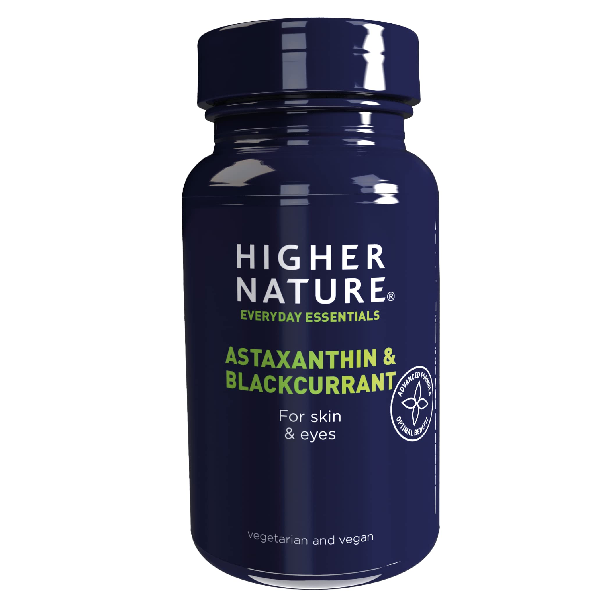 Higher Nature - Astaxanthin & Blackcurrant - Helps Skin Ageing & Wrinkles - Concentrated Blackcurrant Fruit Extract - Vegetarian & Vegan - 90 Capsules