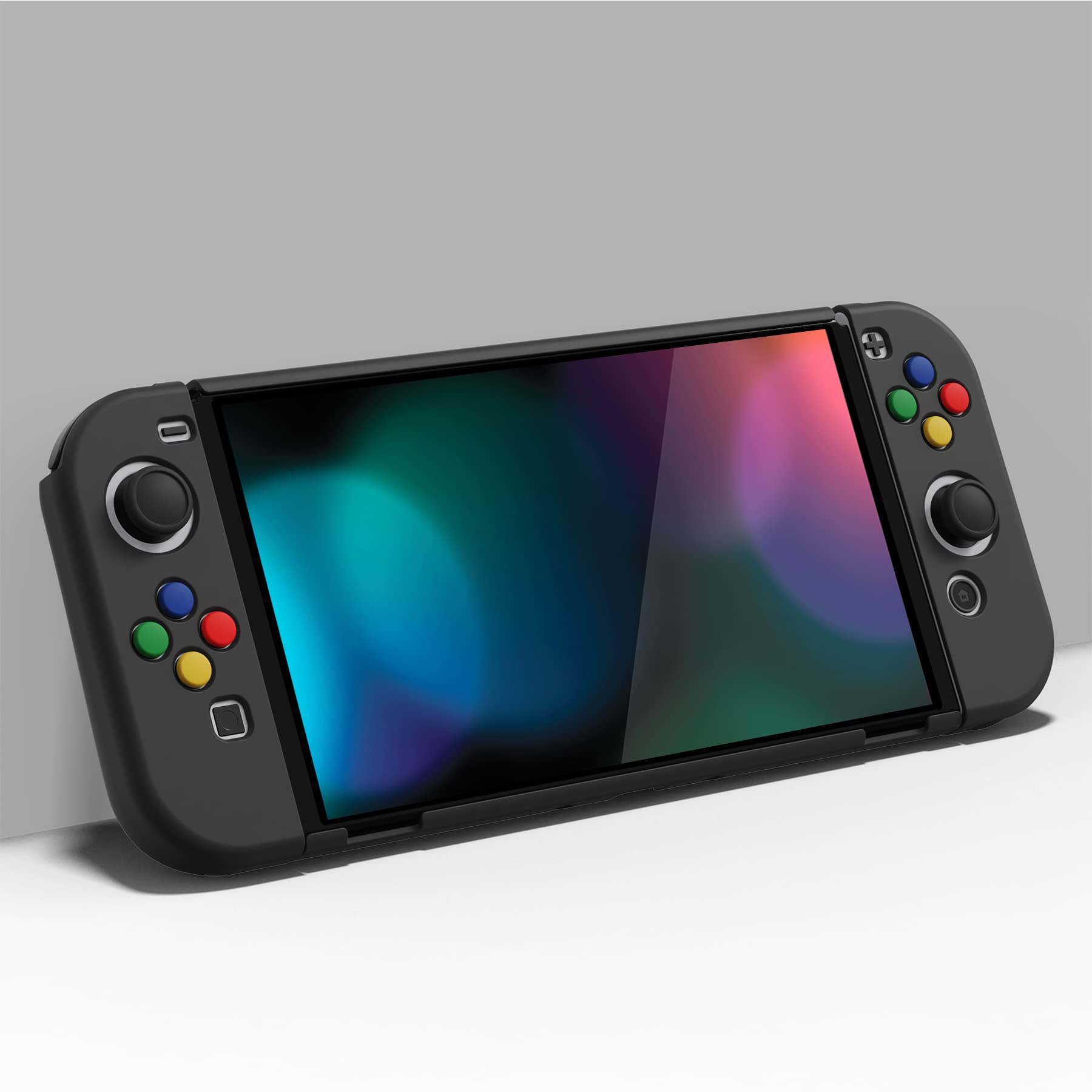 PlayVital AlterGrips Protective Slim Case for Nintendo Switch OLED, Ergonomic Grip Cover for Joycon, Dockable Hard Shell for Switch OLED w/Thumb Grip Caps & Button Caps