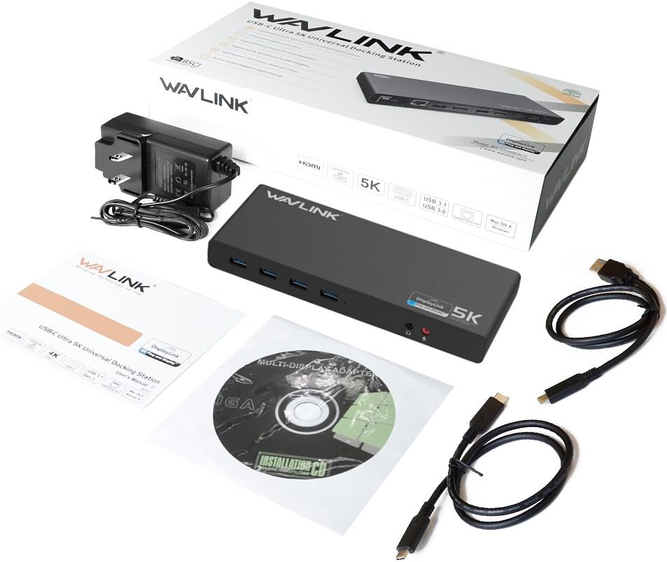 WAVLINK USB 3.0 Universal Laptop Docking Station,USB C to 5K/ Dual 4K @60Hz Video Outputs Dual Monitor for Windows,(2 HDMI & 2 DP, Gigabit Ethernet, 6 USB 3.0, ) DL6950-PD Function Not Supported