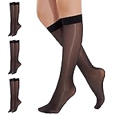 Yilanmy 3 Pairs Shiny Knee High Stockings For Women 40D Shimmer Nylon Trouser Socks