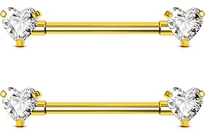 OUFER G23 Titanium Nipple Piercing Jewelry, Internally Threaded 14g Nipple Rings,Heart CZ Bridge Piercing Titanium Nipple Pie