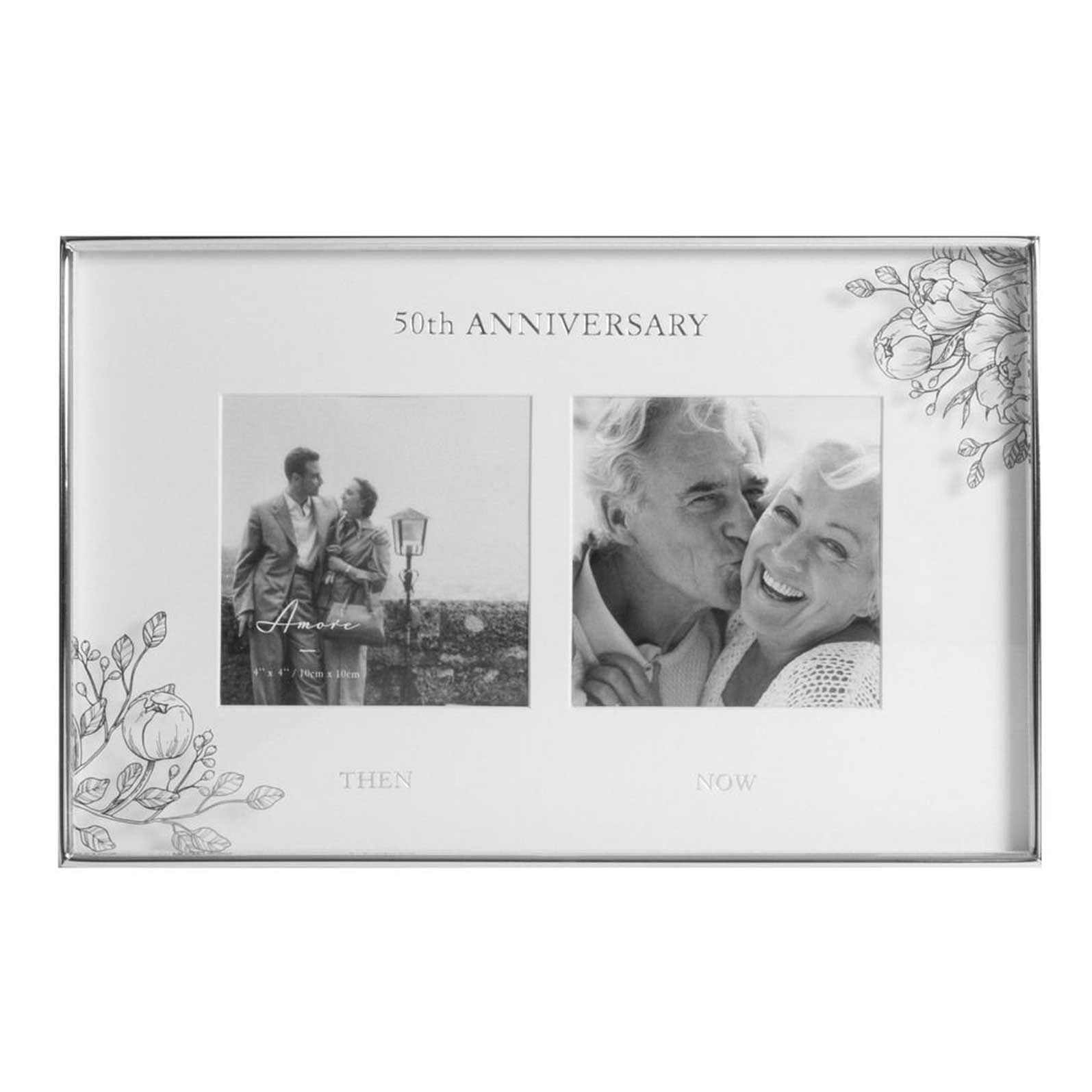 50th Wedding Anniversary Silver Dual Photo Frame. Then & Now Amore by Juliana