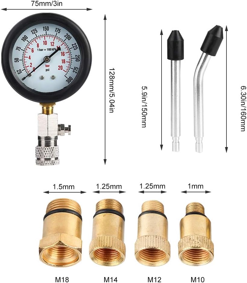 EBTOOLS Copper Gasoline Engine Compression Tester Kit Auto Petrol Gas Engine Cylinder Automotive Test Kit Automotive Tool Gauge with Carrying Case - Image 4