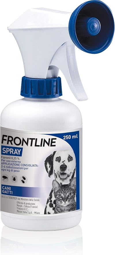 Frontline Spray Antiparassitario Per Cani E Gatti Elimina E Protegge Da Zecche Pulci E Pidocchi Fin Da Cuccioli Dal Secondo Giorno Di Vita Confezione Da 250 Ml Amazon It Prodotti Per Animali Domestici