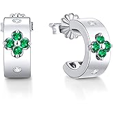 TIMELESSTAR Clover Hoop Earrings for Women Gifts with Lab-Grown Moissanite|Lab-Grown Emerald|18K Gold Plated S925 Sterling Silver Non Tarnish