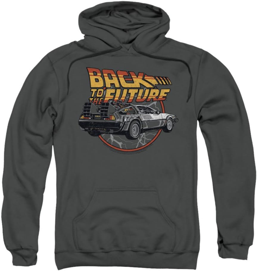 Back to The Future Sci-Fi Movie Delorean Lightning Circle Adult Pull-Over Hoodie