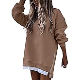 Oversized Sweatshirt for Women Trendy Side Slits Zipper Crewneck Sweatshirts Y2k Off The Shoulder Long Sleeve Tops