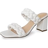 Athlefit Women's Braided Heeled Sandals Summer Square Open Toe Chunky Block Heels