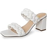 Athlefit White Braided Heeled Sandals for Women