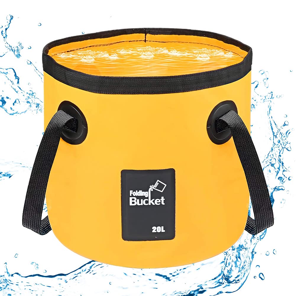 Folding Water Bucket 20 L, Multifunctional Collapsible Portable Travel Outdoor Wash Basin Folding Bucket for Holidays, Garden, Outdoor, Fishing & Camping(Yellow)