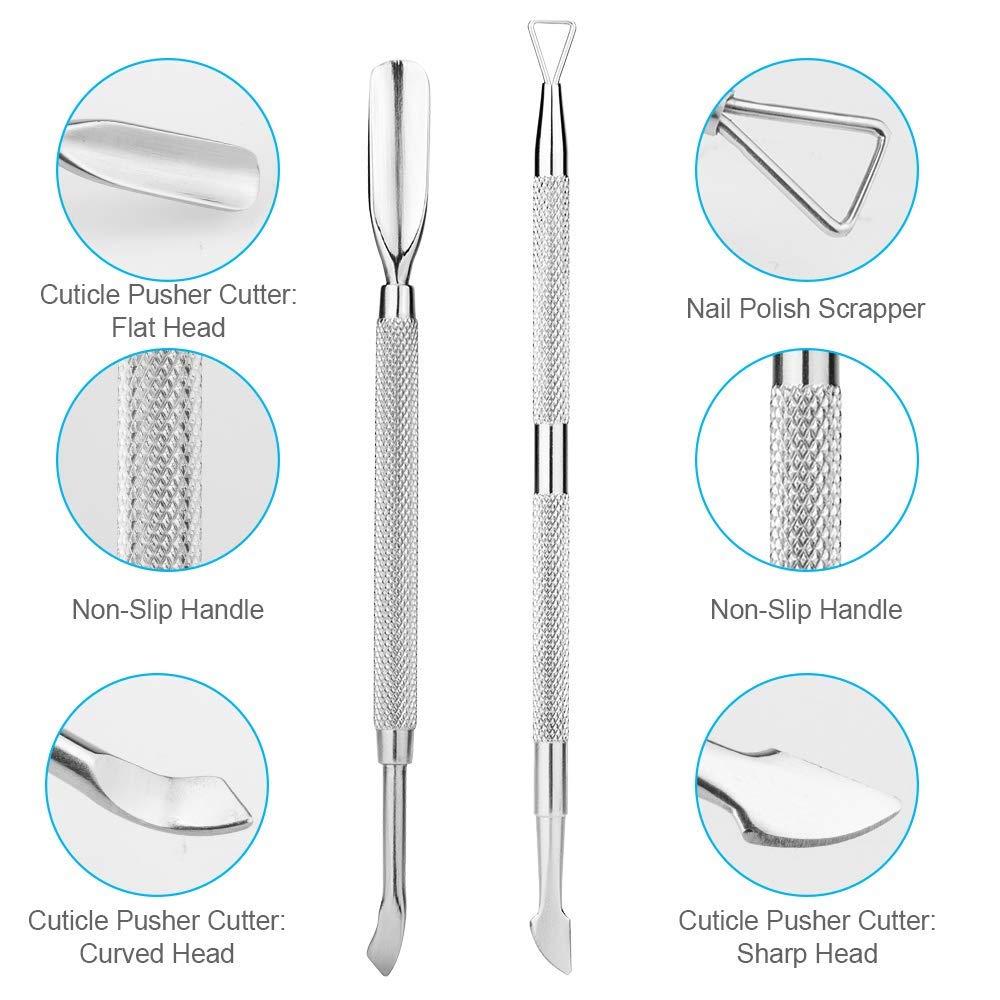 Cuticle Pusher Stainless Steel and Cutter (2PCS), Triangle Cuticle Nail Pusher Peeler, Professional Grade Stainless Steel Cuticle Remover, Durable Pedicure Manicure Tools for Fingernails Toenails: Beauty
