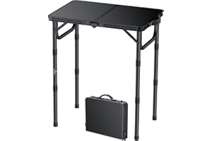 FUNYKICH 2ft Small Folding Camping Table, 3 Height Adjustable Portable Picnic Table, Lightweight Aluminum Outdoor Desk with C