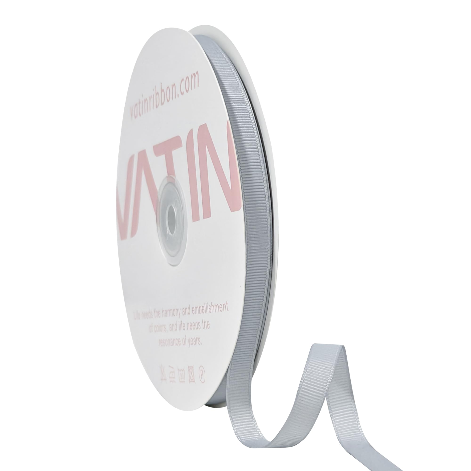 VATIN Solid 10 mm X 45 Metres Silver Grosgrain Ribbon 45 Metres Each Roll Perfect for Crafts, Wedding Decor, DIY Hair Accessories, Sewing, Gift Package Wrapping and More