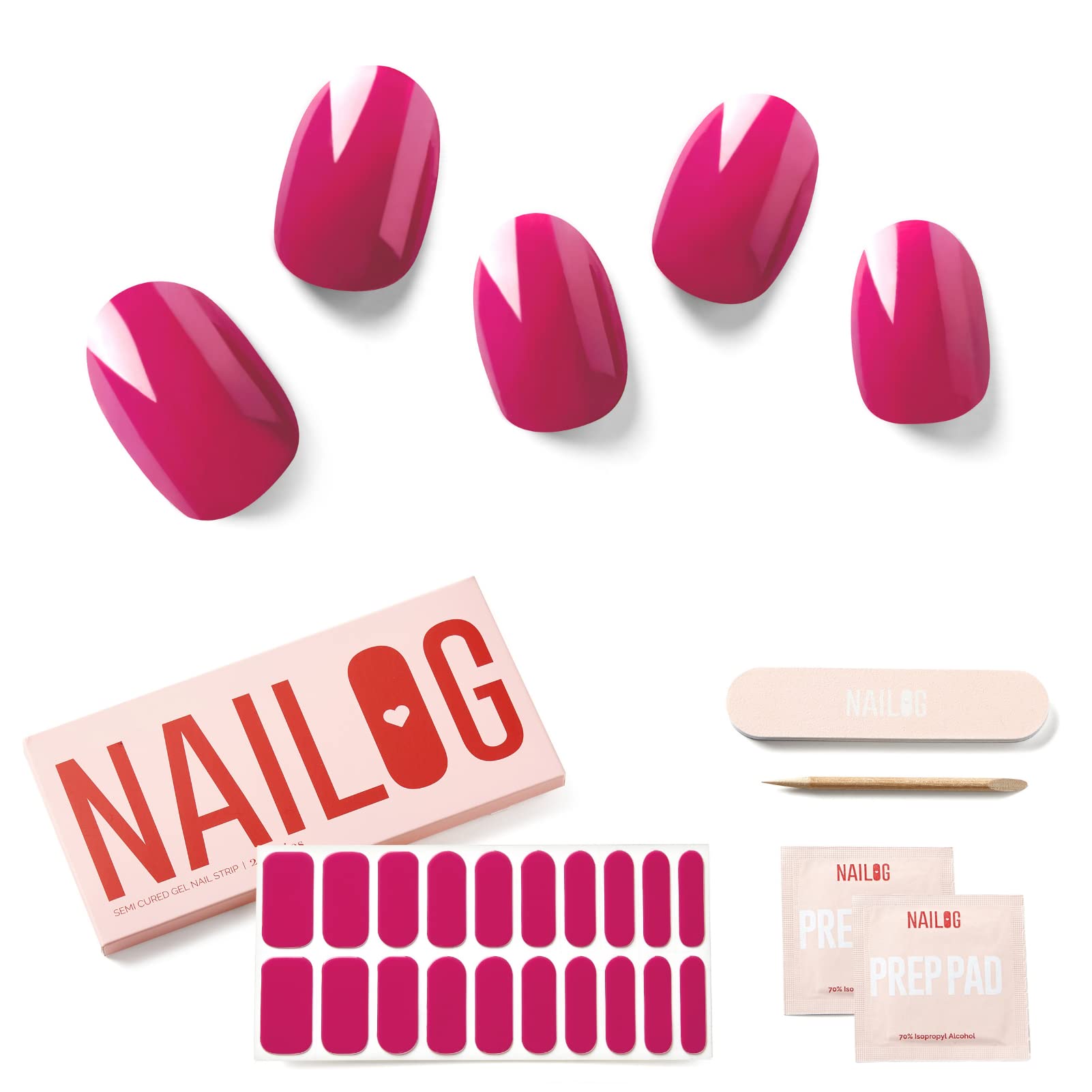 NAILOG Semi Cured Gel Nail Strips, Extra Long Nail Polish Strips (20 Pieces),UV/Led Lamps Nail Stickers with Soft Glossy Gel Finish,Flair — image 1