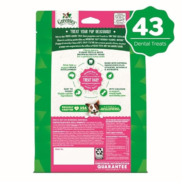 GREENIES DOG TREATS VETERINARIAN-RECOMMENDED NATURAL DENTAL PUPPY TREATS TEENIE SIZE, 12 OZ. PACK, 43 COUNT
