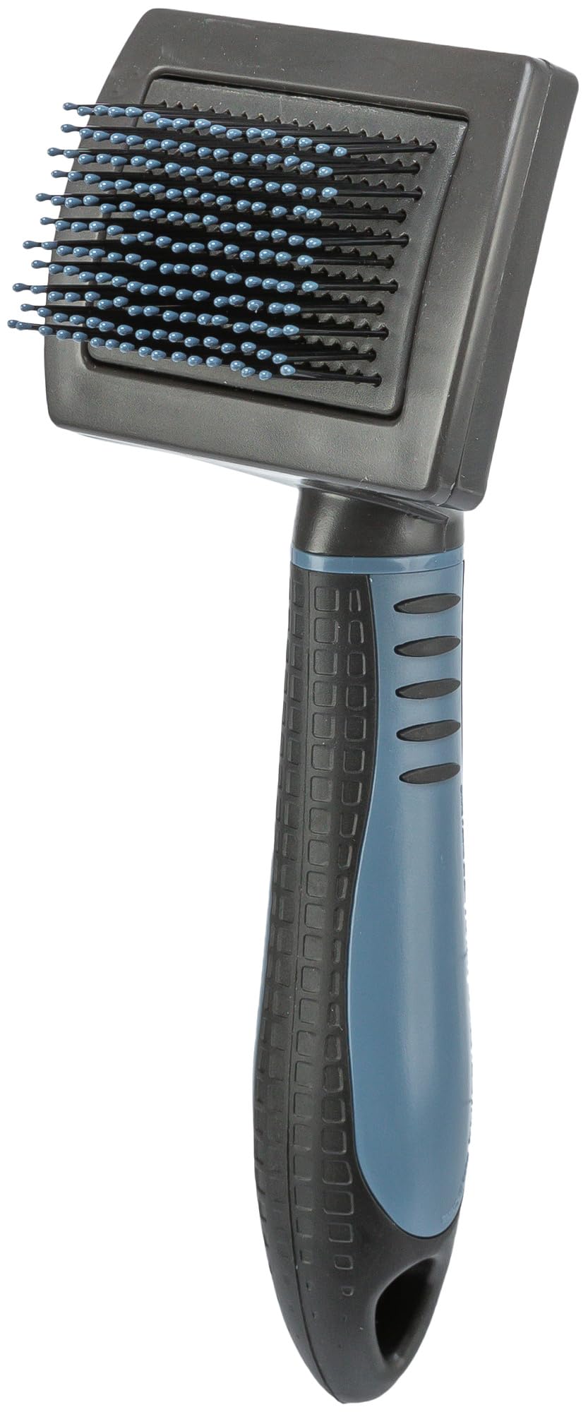 TRIXIE soft brush with soft plastic bristles with knobs - rubberised plastic handle - for top coat and undercoat - 7 × 16 cm - black/blue - 24141