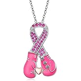 Breast Cancer Awareness Necklace 925 Sterling Silver Pink Ribbon Boxing Gloves Breast Cancer Pendant Necklace Hope Breast Survivor Jewelry for Women Sister Mom Grandmother