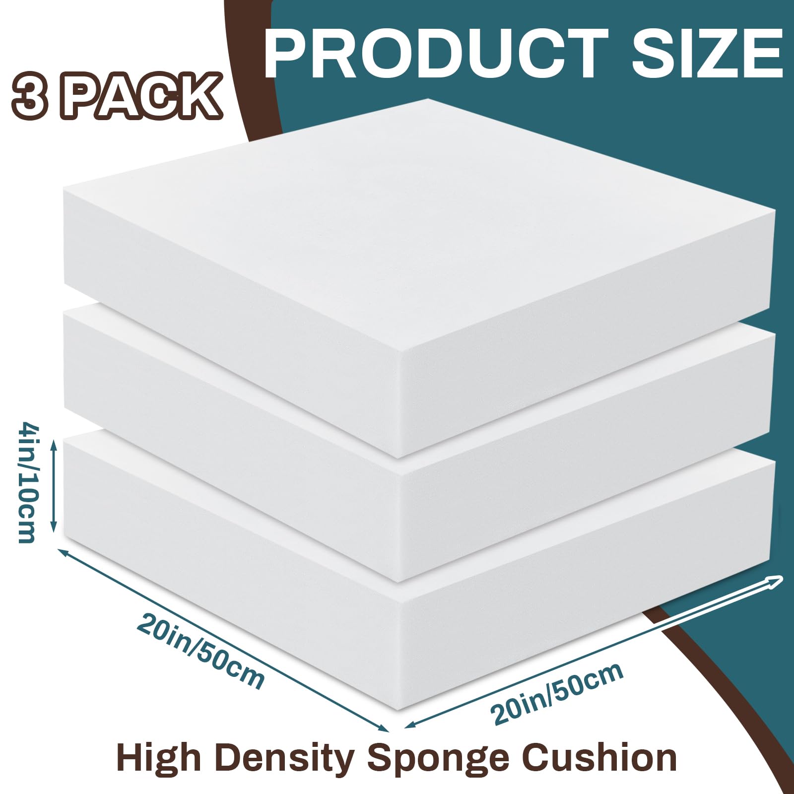 Condition photo showing New/Like New for frienda 3 pack 4 x 20 x 20 inch upholstery high density foam cushion replacement square cut to size 