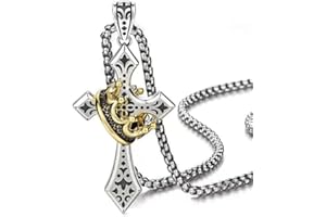 GAUEIOUR Crown Cross Necklace For Women and Men,Vintage Crucifix Of Thorns Pendant, Jesus Christ Cross Chain With Diadem Pers