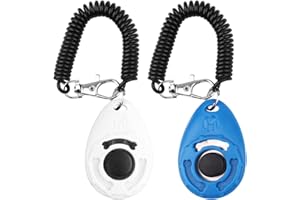 Dog Training Clicker with Wrist Strap - OYEFLY Durable Lightweight Easy to Use, Pet Training Clicker for Cats Puppy Birds Horses. Perfect for Behavioral Training 2-Pack (Blue and White)