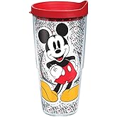 Tervis Disney - Mickey Mouse Name Pattern Tumbler with Wrap and Red Lid 24oz, Clear, 1 Count (Pack of 1)