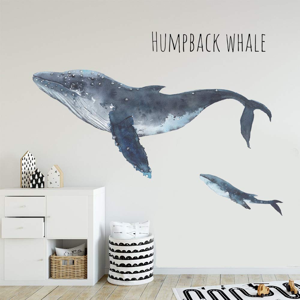 Humpback Whale Wall Decor, iinuu Deep Ocean Fish Wall Decals for Living Room Classroom Bedroom Nursery Office Removable Vinyl Wall Art Stickers Wall Decorations