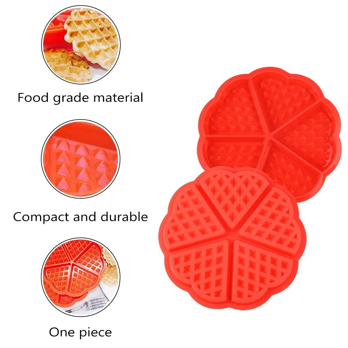 Molde de Silicona para Waffle, 2 Piezas Corazón y gofres belgas Baking Mold Chocolate Mold Cake Mold Mano Molde para hornear molde herramienta