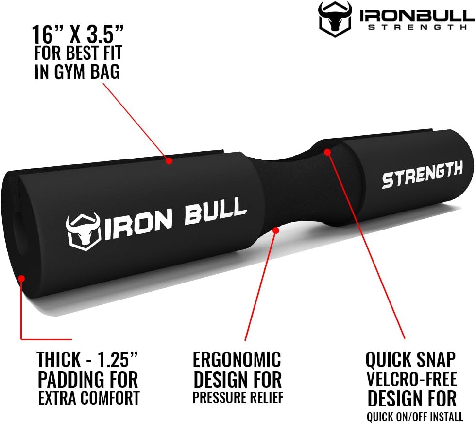 Iron Bull Strength Advanced Squat Pad - Barbell Pad for Squats, Lunges & Hip Thrusts - Neck & Shoulder Protective Pad Support (Black) : Garden & Outdoor