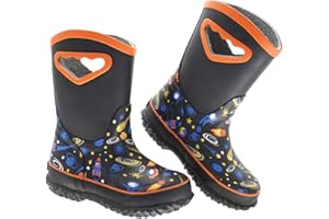 MCIKCC Kids Rain Boots Waterproof Neoprene Mud Rubber Boot Non-slip with Easy on Handles for Toddler Girls Boys Youth