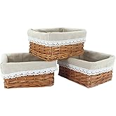 KINGWILLOW Wicker Storage Basket with Liner 3pcs Small Willow Rectangular Handmade Basket for Sundries neatening, (3pcs)