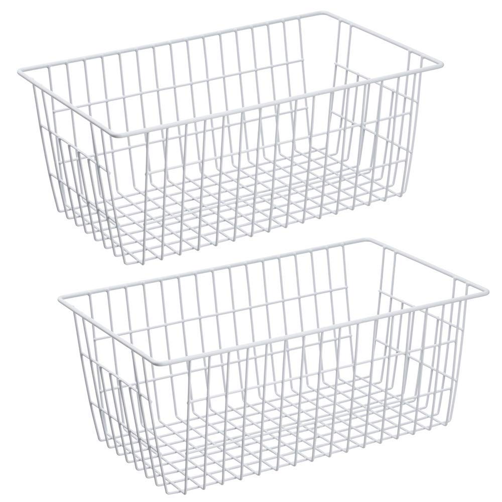 SANNO Freezer Wire Organizer Storage Baskets Large Organizing Bins for Fridge Storage, Freezer, Office, Bathroom, Pantry Organization Storage Bins Rack with Handles