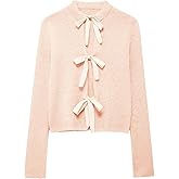 Pinclodly Tie Front Cardigan Sweaters for Women Y2K Bow Tie Open Front Cardigans Crewneck Long Sleeve Sweaters