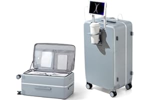 Hanke 20 Inch Carry On Luggage 22x14x9 Airline Approved with TSA Lock and Cup Holder,Top Opening Hard Shell Suitcases Travel Luggage with Wheels,Gray