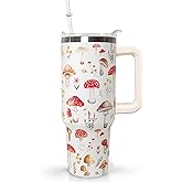 wmvhdiw 30 Oz Mushroom Tumbler With Handle,Mushroom Coffee Travel Mug Cup Water Bottle,Mushroom Decor,Mushroom Gifts for Women