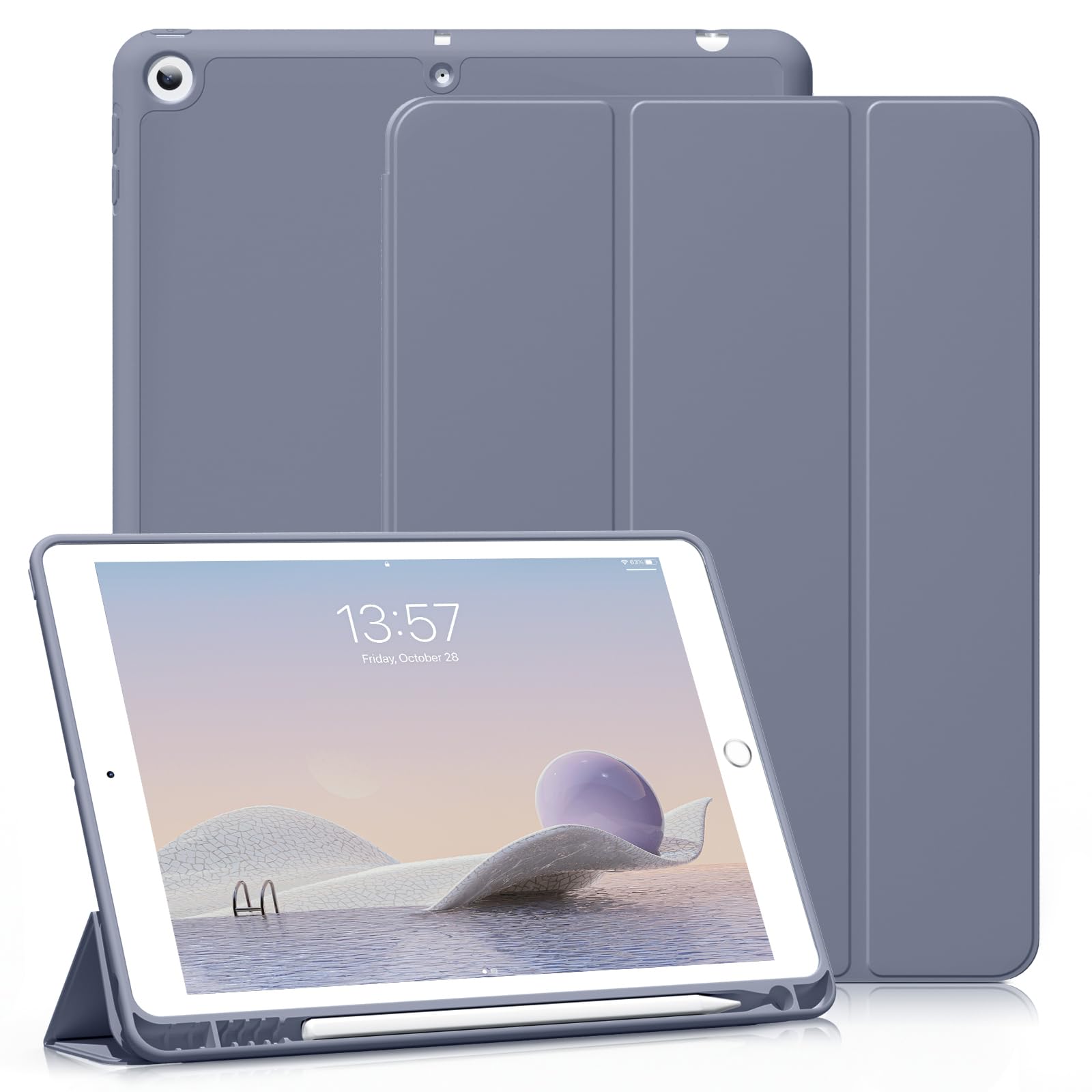 ZOYU Case for iPad 6th Generation 2018 / 5th Gen 2017 9.7 Inch with Pencil Holder, Slim Lightweight Smart Trifold Stand Protective Cover, TPU Soft Silicone Magnetic Auto Sleep/Wake, Purple