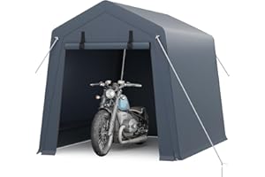 Portable Outdoor Storage Shed, 6x8 FT Heavy Duty Steel Frame, 240G Waterproof PE Tarp Cover with Dual Zipper Doors & Mesh Ven