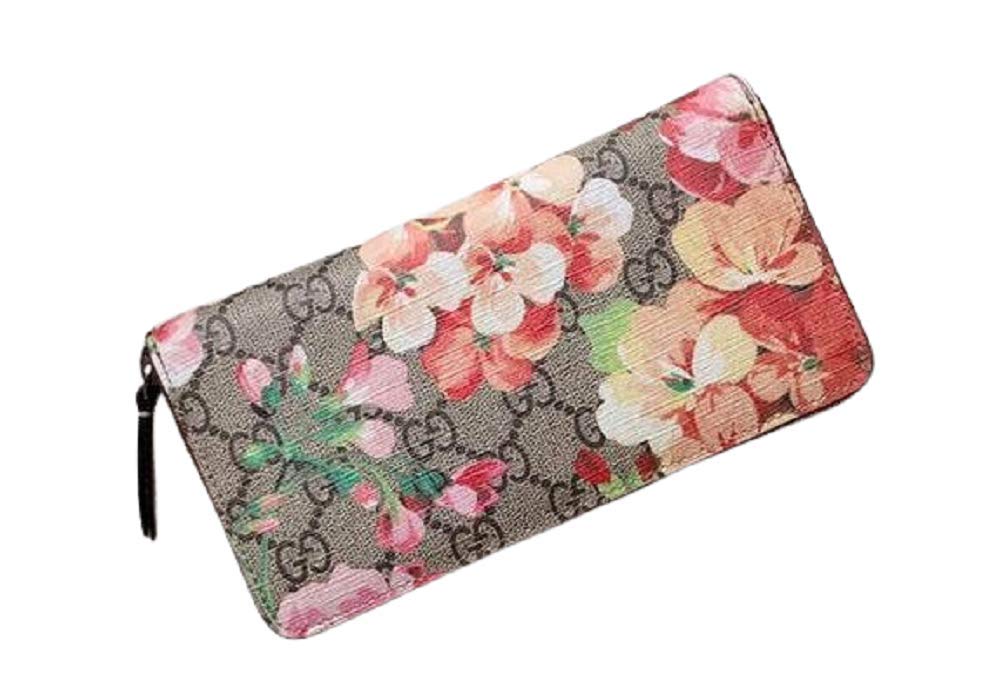 GG Women's Supreme Canvas Flora Print Card Holder Zipper Closure Clutch Hand Wallet