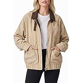 LADYFUL Women's Faux Suede Leather Jacket Casual Fall Winter Oversized Bomber Barn Coat Corduroy Collar Trendy Outerwear