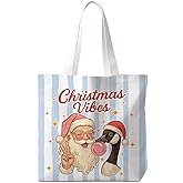 VIIJJUE Christmas Tote Bag, Christmas Canvas Tote Bags Gifts for Women, Winter Reusable Grocery Shopping Bag