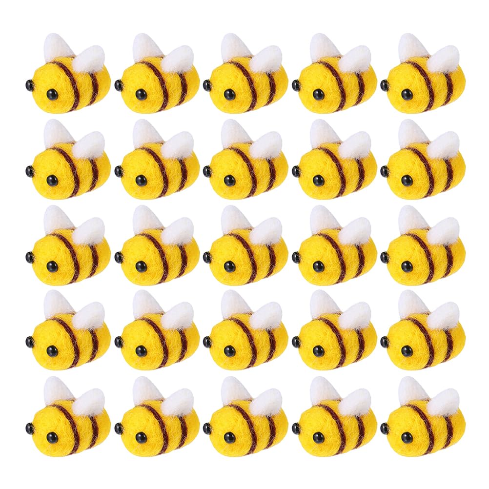jojofuny 25pcs Wool Felt Bee Craft, Plushies Mini Bee Decor Craft for Hat and Clothes Patches Accessories, Gender Reveal Party Favor for DIY Decoration Party
