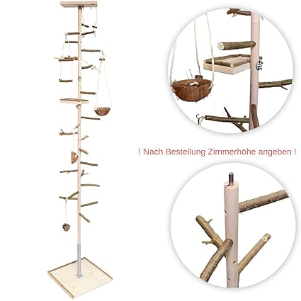 ATTRAKTION: Zimmerhoher Vogel-Kletterbaum mit vielen Naturholz-Sitzstangen, Vogel-spielzeug und Vogelschaukel | Vogelspielpla